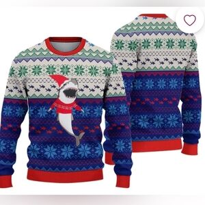 Festive Shark Pattern Sweater - Blue and Red